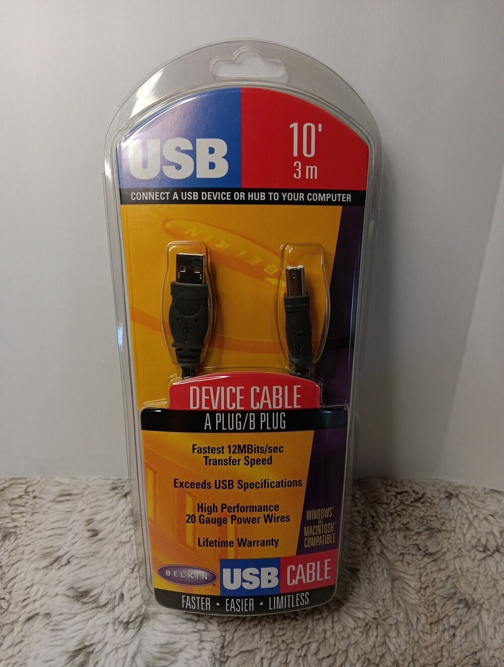 New BELKIN Printer Cable USB High-Speed Cable 10 Foot USB A Plug to B Plug